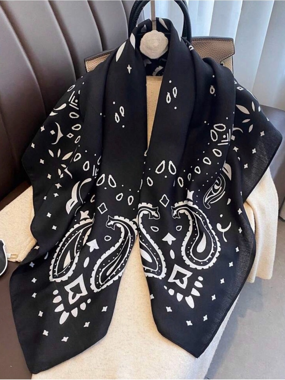 Black Paisley Print Scarf - Unbranded